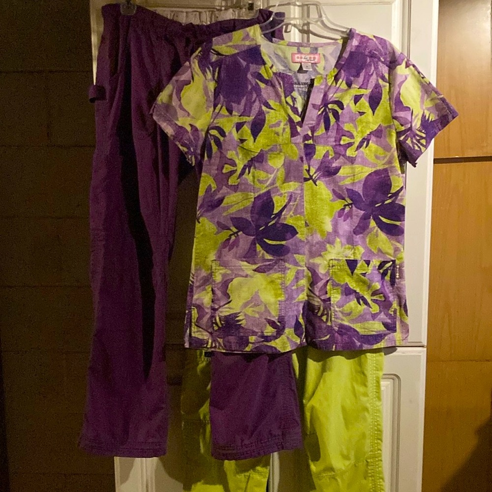 A Bundle of koi!!  Lime green and Purple scrubs..  pants, S. Top is a M